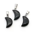 Three pieces of crescent moon shaped black natural stone pendants with silver clasps - Black Agate