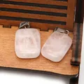 Colgantes rectangulares de cuarzo rosa con cierre metálico para creación de joyas - Cristal de roca