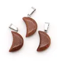 Brown goldstone crescent moon pendants with silver metal clasps for DIY jewelry - Gold Sandstone