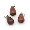 Trois pendentifs gouttes en pierre naturelle brun-rouge avec taches noires et bélières argent - Pierre Naturelle (Style Rouge à Points Noirs)