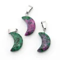 Polished Ruby in Zoisite crescent moon pendant with silver bail for DIY jewelry - Ruby Zoisite