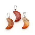 Three red agate crescent moon pendants with polished silver clasps for DIY necklaces - Red Agate