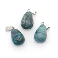 Lot de trois pendentifs gouttes en pierre naturelle bleue et grise avec fermoirs argentés - Agate Crazy Bleue