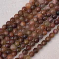 Polished natural sunstone round bead strands for jewelry making with warm brown shimmer - Red Rabbit Hair Quartz 6mm