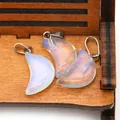 Three pieces set of crescent moon synthetic opal pendants with silver metal clasp - Opal