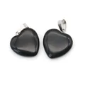 Ciondolo a cuore in pietra naturale nera lucida con gancio in metallo argento - 16x18mm, 3g / Pendant Only (Without Chain) / Agata nera