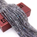 Cuentas de labradorita natural facetada con destellos azules para joyas DIY - Piedra de Luna Gris