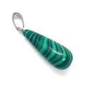 Pendentif goutte en malachite verte à rayures avec bélière argentée pour bijoux - Style Goutte d'Eau / Malachite