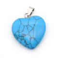 Ciondolo a cuore in turchese blu con gancio argentato e venature minerali nere - 16x18mm, 3g / Pendant Only (Without Chain) / Turchese venato blu