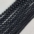 Polished natural black agate round beads in multiple sizes for jewelry making and DIY - Obsidian 4mm