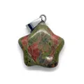 Star-shaped natural unakite stone pendant with polished red and green mineral textures - Unakite