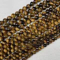Natural round tiger eye stone beads for DIY jewelry with brown chatoyant texture - Tiger Eye (Mini)