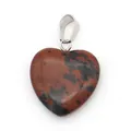 Pendente a cuore in pietra naturale lucida marrone-rosso e nero con chiusura argento - 16x18mm, 3g / Pendant Only (Without Chain) / Pietra di Cigno