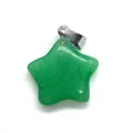 Green star-shaped natural stone pendant with polished finish and silver metal clasp - Green Jade