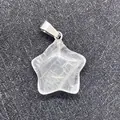 Star-shaped clear natural stone pendant with polished silver clasp for DIY jewelry - White Crystal