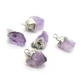 Natural purple amethyst stone pendants with irregular silver metal edges for jewelry DIY - Amethyst Silver