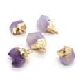 Natural amethyst stone pendant set with gold plated caps and rings for DIY jewelry - Amethyst Gold