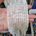 Translucent milky white natural stone cylindrical tube beads for DIY jewelry - 6x10mm / Agate