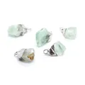 Set of 5 natural light green raw stone pendants with silver metal clasps for DIY jewelry - Light Green Stone Silver