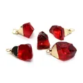 Irregular red crystal pendants with gold caps for DIY jewelry making five piece set - Ruby Red Color Gold