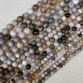 Perle rotonde in pietra naturale avventurina nei toni della terra marrone e beige - Agata foglia di bambù / Formato mini