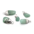 Five irregular green aventurine natural stone pendants with silver metal bails for DIY jewelry - Aventurine Silver