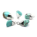 Set of five natural turquoise pendants with silver metal caps for DIY jewelry making - Turquoise Silver