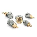 Set of 5 irregular white natural stone pendants with hammered gold metal frames - White Stone Gold