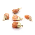 Set of five orange natural raw stone pendants with gold metal bails for DIY jewelry making - Orange Chalcedony Gold