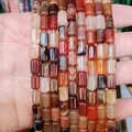 Strands of 6x10mm red agate cylinder beads with natural patterns for DIY jewelry making - 6x10mm / Red Agate