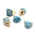 Irregular blue turquoise raw stone pendants with gold plated clasps for DIY jewelry - Apatite Gold