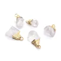 Irregular white crystal stone pendants with hammered gold plated caps set of five - Clear Quartz Gold