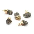Five pieces of irregular grey labradorite natural stone pendants with gold plated rings - Labradorite Gold