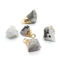 Irregular white quartz pendants with golden hammered metal edges and loops, set of five - Sesame Stone Gold