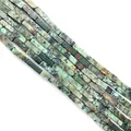 Rectangular African Turquoise beads with natural green and brown mottled texture for DIY - 4x13mm / African Pine Stone