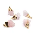 Five pieces of irregular rose quartz pendants with gold plated edges for DIY jewelry - Rose Quartz Gold