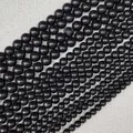 Fili di perle tonde in legno di sandalo nero naturale di varie dimensioni per gioielli DIY - Stile Legno di Ebano (N. 1)
