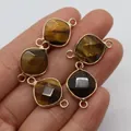 Connettori in occhio di tigre e labradorite sfaccettati con bordi placcati in oro - Occhio di tigre