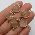 Set de 4 colgantes cuadrados de cuarzo natural con bordes dorados para hacer joyería - Piel de Sandía