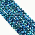 Polished blue tiger eye round stone beads with silk luster and cat eye effect - 6mm / Teal