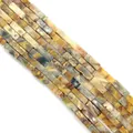 Rectangle striped agate spacer beads in earthy brown and yellow tones for DIY jewelry - 4x13mm / Crazy Agate