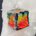 Iridescent cube crystal pendant with silver edge and rainbow gradient natural stone - Small / Rainbow Glow