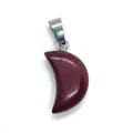 Polished red natural stone moon-shaped pendant with a secure silver metal clasp - Red Jasper