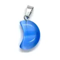 Deep royal blue moon-shaped cat eye stone pendant with polished silver metal bail - Blue Cat's Eye Stone
