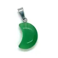 Green moon-shaped malachite stone pendant with a polished silver-tone bail connector - Oval Green Stone