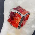 Orange natural stone cube pendant with silver frame and gradient crystal finish - Orange Red