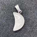 Moon-shaped white crystal pendant with silver clasp for DIY jewelry making - Rose Quartz