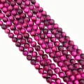 Polished magenta tiger eye round stone beads with silk luster for DIY jewelry making - Rose Red