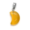 Yellow cat eye stone crescent moon pendant with silver bail for DIY necklaces - Yellow Cat Eye Stone