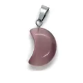 Pink cat eye stone moon pendant with silver bail for DIY jewelry and necklaces - Purple Cat's Eye Stone